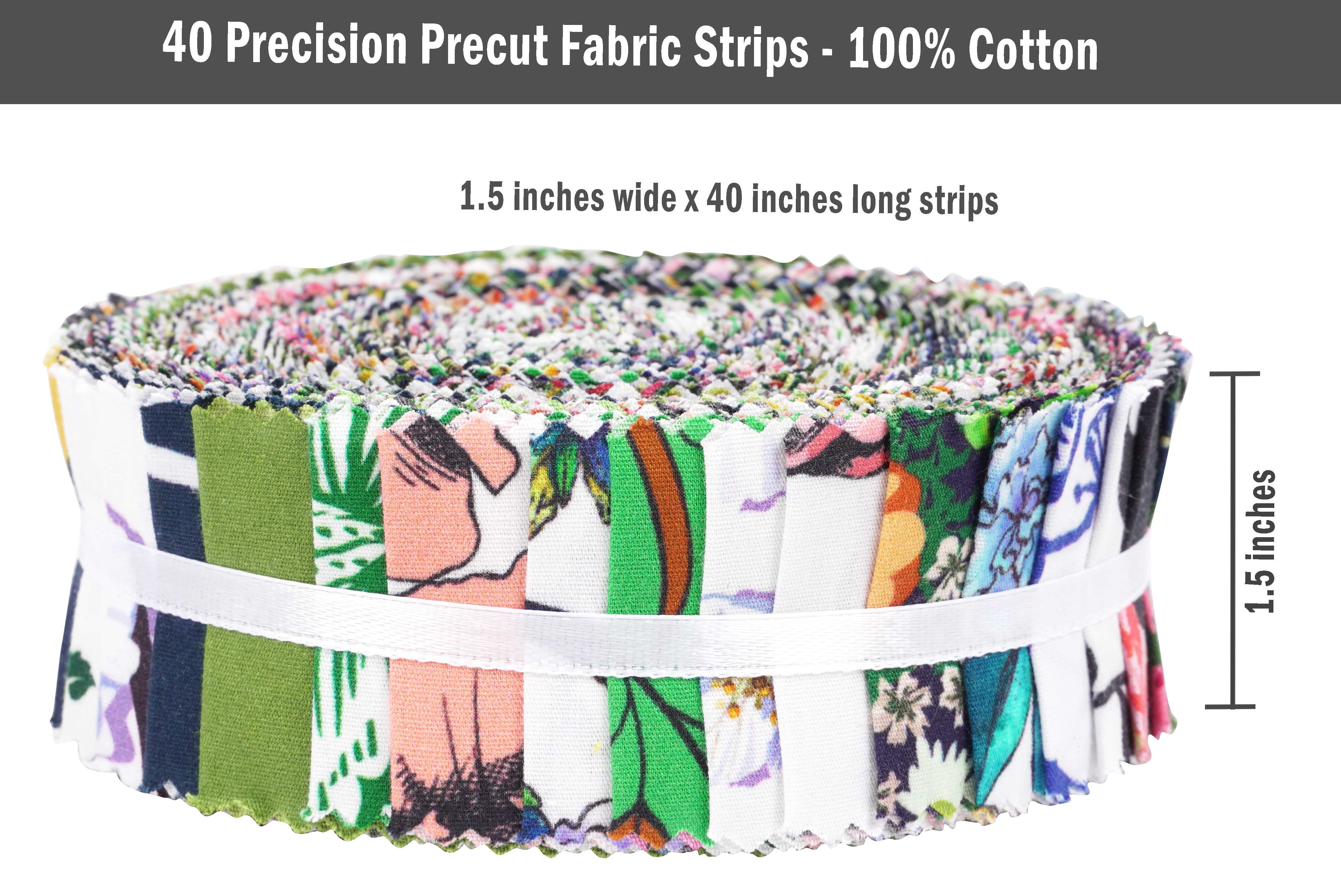 Soimoi 40Pcs Floral Print Precut Fabrics Strips Roll Up 1.5x42inches Cotton Jelly Rolls For Quilting - Multicolor