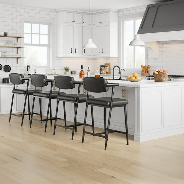 QinaQin Bancos de bar con descansabrazos, respaldo ergonómico y reposapiés, estructura metálica resistente y tapizado tipo piel para cocina o bar