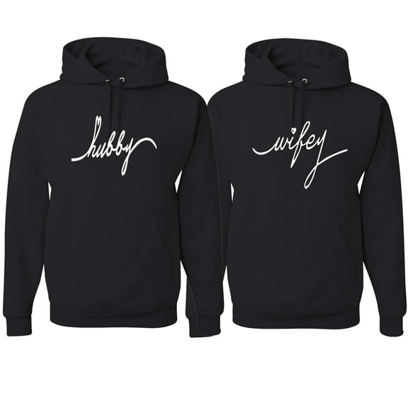 Wild Bobby, Wifey Hubby Cute Wife Husband Cute Gift His and Hers Matching Couples Hoodies Sweater Set, Black, Mens S-Womens S