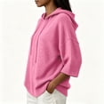 thumbnail image 4 of Pullover Sweaters for Women Hooded Side Slit Ribbed 3/4 Batwing Sleeve Sweaters Soft Ribbed Knitted Drawstring Sweatshirts Trendy Sweatshirts Daily Office Work Travel Outfits, Pink S, 4 of 6
