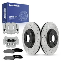AutoShack Front Drilled & Slotted Brake Rotors Premium Ceramic Brake Pads Calipers | Replacement for 2006-2011 Honda Ridgeline 3.5L V6 AWD | E-Coated | 8-PC Brake Kit | ShadowGuard