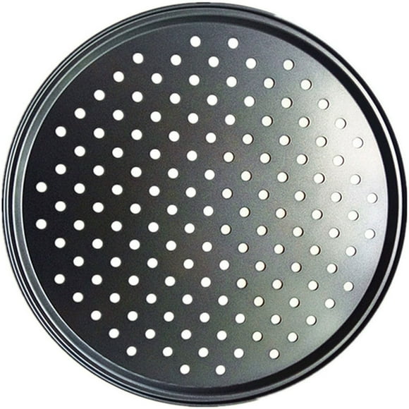 Steel Pizza Pan with Holes 32CM Pizza Tray Baking Tray Non-stick Pizza Baking Pan  Perforated Pizza Baking Pan for Home Restaurant Kitchen Oven Baking (Black)