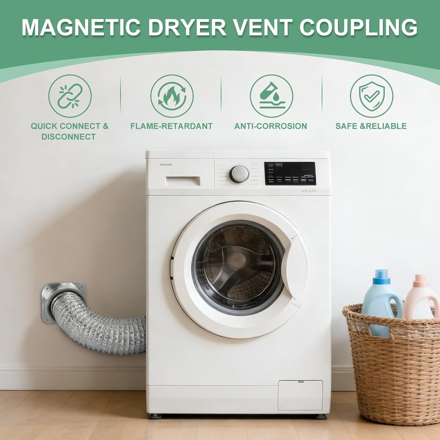 Magnetic Dryer Vent Connector Kit Airtight Seal Magnetic Dryer Vent Coupling Easy to Clean Lint Quick Connect Including a 3.3ft and 4" Duct and Two Clamps