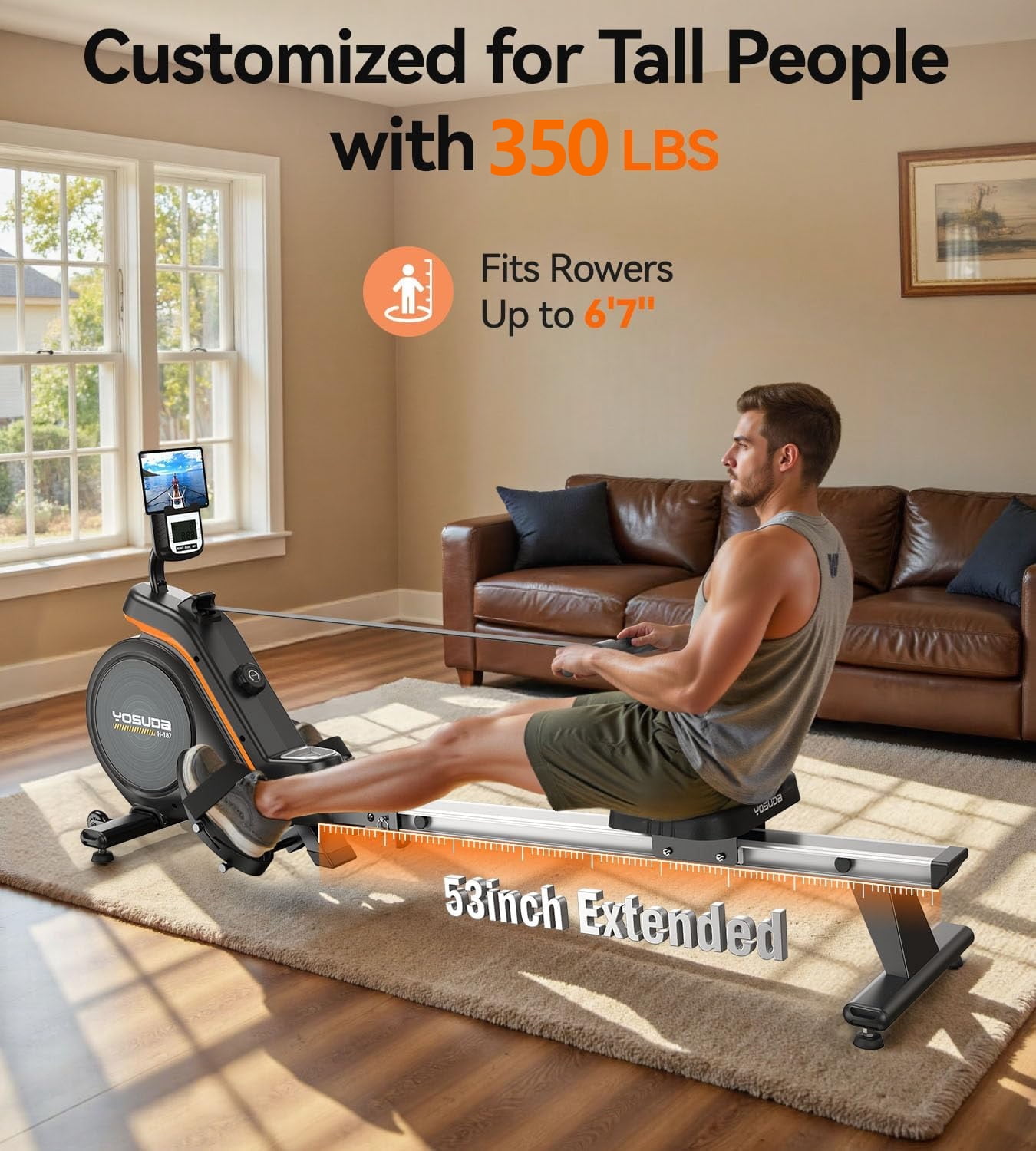 YOSUDA Magnetic Rowing Machine 350 lbs Weight Capacity - Foldable Rower for Home Use with LCD Monaitor, Tablet Holder and Comfortable Seat Cushion