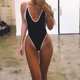 thumbnail image 4 of Gibobby Traje de baño sexy de una pieza Verano playa vacaciones Sexy ropa interior deportes traje de baño Bikini puntos Halter V cuello traje de baño pla(Negro,CH), 4 of 5