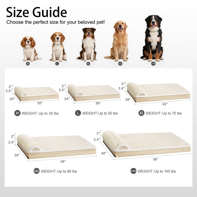 Exclusivo Mezcla Orthopedic Dog Bed with Head Pillow for Extra Large Dogs, Removable and Machine-Washable Cover, 56"X40", Ivory