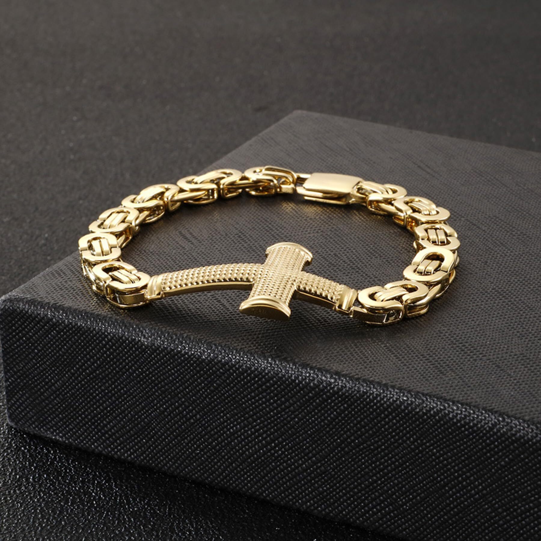Inpasne Cross Bracelet for Men 316L Stainless Steel Religious Christian Chain Bracelet Jewelry Gifts for Men
