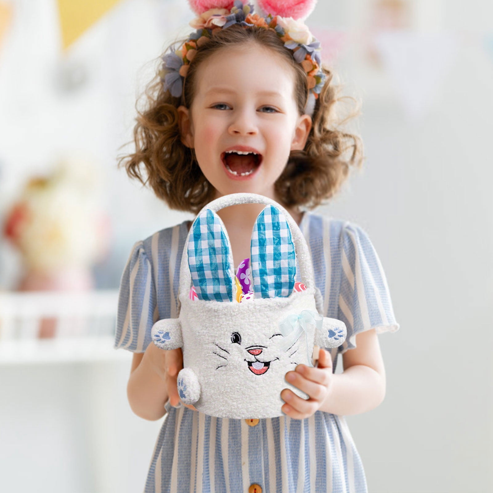 Easter Bunny Candy Bag Storage Basket For Kids Easter Party Putting Easter Eggs and Candies Gifts
