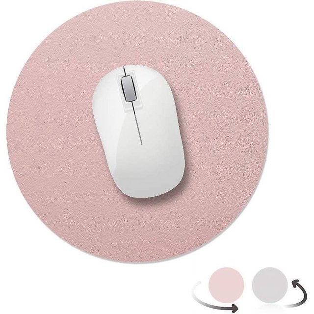 tapis De Souris Rond 220x220x2mm, Antidrapant Tapis De Bureau Cuir Pu Tanche Pour Ordinateur Clavier Gaming Double Face, Nude Rose/argent