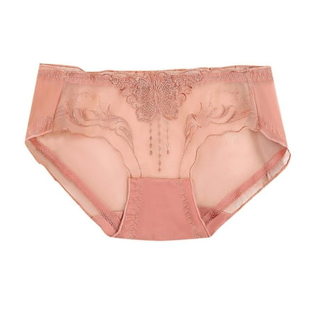YHGFVOKJ Womens Underwear Sexy Brief with High Value Mesh Triangle Wicking Thongs Exquisite Lace Embroidery Low Waist Panties Panty for Women Rose Gold M