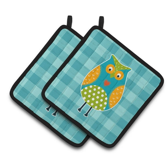 Caroline's Treasures Owl on Blue Plaid Pair of Pot Holders