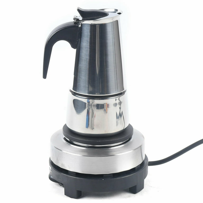 110V Electric Espresso Coffee Maker Moka Pot with Stove 4 Cup 200ml  Stainless Steel 