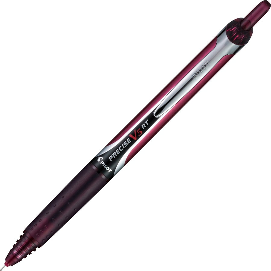 Pilot PIL15137 0.5 mm Extra-Fine Precise V5RT Retractable Roller Ball Pen - Burgundy Ink, Burgundy/Silver Barrel (1-Dozen)