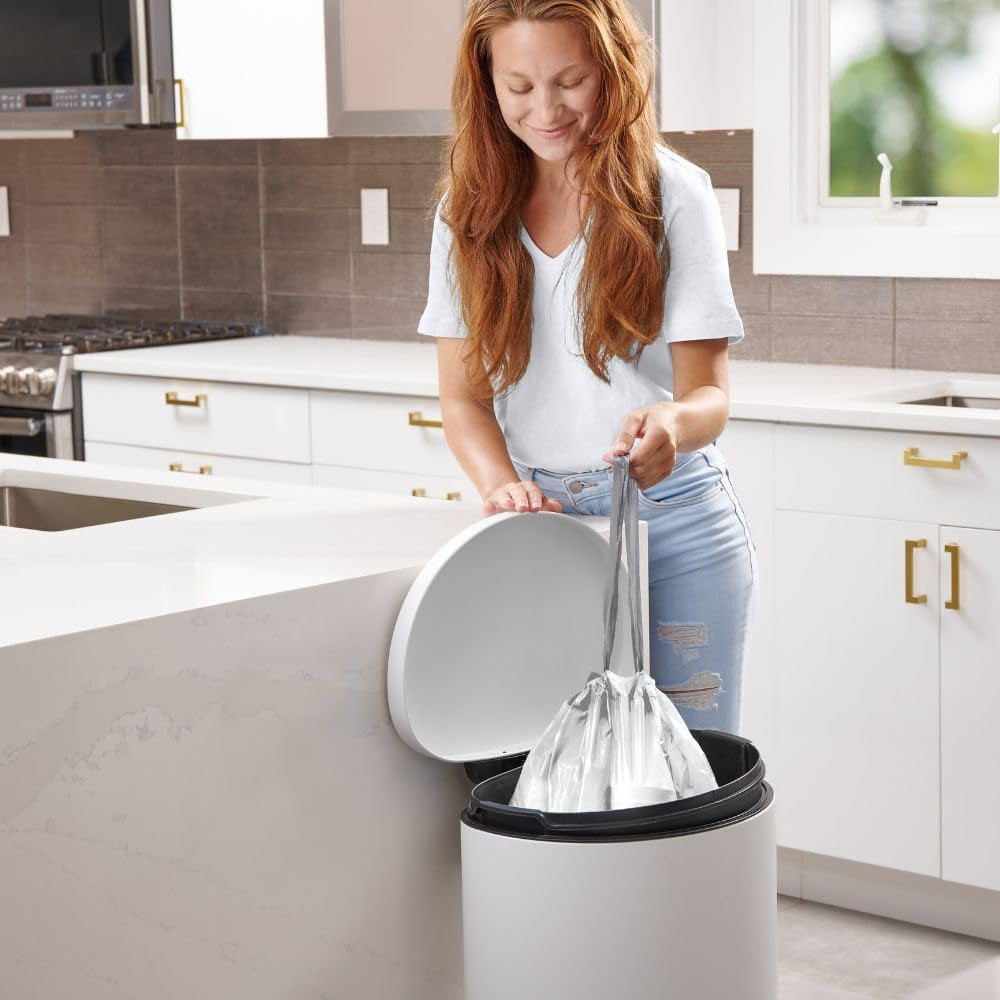 Plasticplace Custom Fit Trash Bags, Compatible with simplehuman Code K Packs, White Drawstring Garbage Liners 10 Gallon, 24'' x 28'' (20 Count/5 Pack)