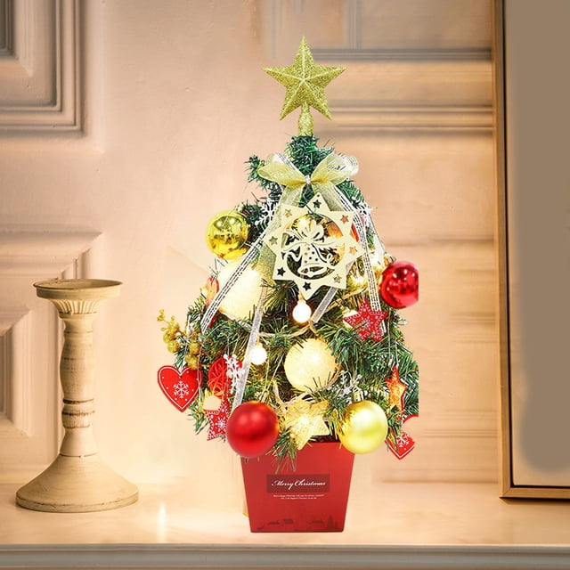 XYAIYT Mini Christmas Tree Christmas Decorations Ornaments for Tree Tabletop Windowsill Office Decor Battery Operated LED Lights Rechargeable Easy to Install Holiday Cheer 19.7 in