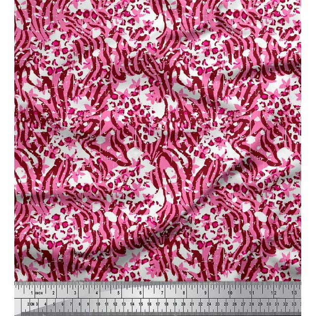 Soimoi Tissu Rouge Poly Georgette Imprimé Peau de Léopard & Animal Sauvage au Mètre 42 Pouces de Large