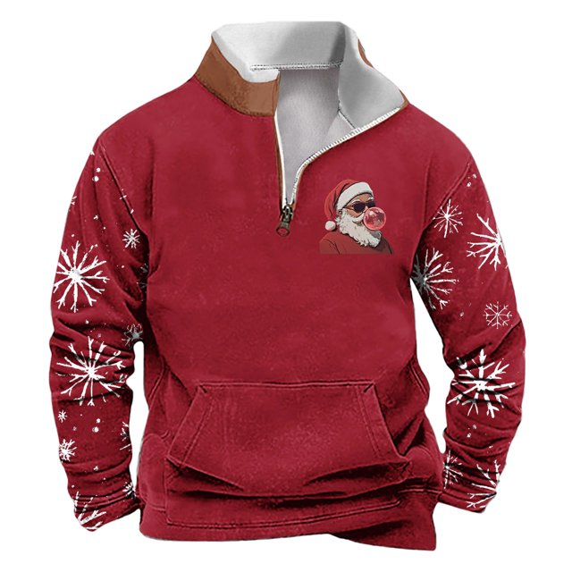 Sudadera sin capucha para hombre, de invierno, con cuello alto, cremallera, estampado navideño, jersey de manga larga, sudadera con capucha, blusa de poliéster para hombre