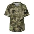 thumbnail image 2 of Domuza Mens Scrubs Tops Plus Size Short Sleeve V-Neck Medical Workwear Camo Print Stretch T-Shirts Soft Comfort Nurse Top with Pockets Army Green XXXXXL, 2 of 5