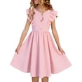 thumbnail image 1 of Ashirexll Robe de Vacances Sans Manches pour Filles Polyester Col Rond Longueur Genou Style Princesse Bordure à Volants Bretelles Spaghetti Rose 5-6 Ans, 1 of 6