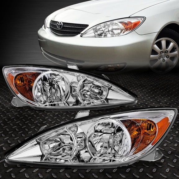 NUVISION for 02-04 Toyota Camry Chrome Housing Amber Corner Headlight Replacement Lamps