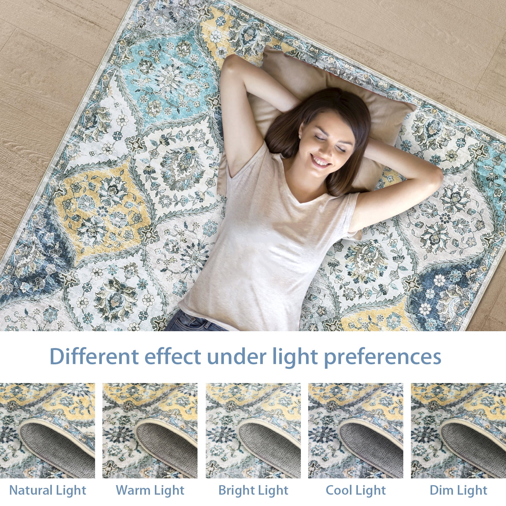 Luku 5ft*7ft Runner Rug Washable Moroccan Trellis Hallway Runner, Non-Slip Stain Resistant Area Rug Vintage Distressed Floral Kitchen Mat Floor Cover Carpet for Doorway Bedside