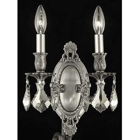 

Wall Sconces 2 Light With Golden Teak (Smoky) Crystal Royal Cut Pewter size 9 in 120 Watts - World of Classic