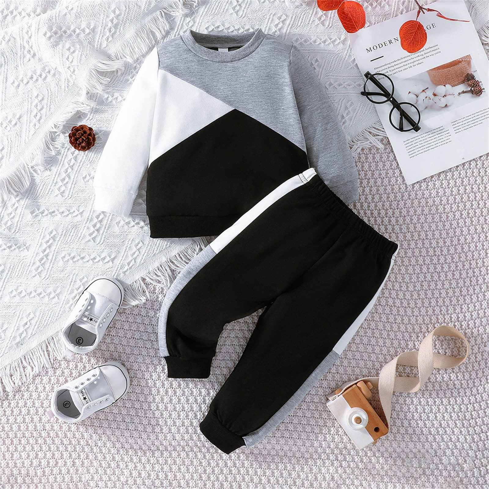 SHTXOZHI Baby Boy Girl Clothes Set Long Sleeve Crewneck Sweatshirt Pants Cute Toddler Fall Winter Outfits