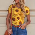 thumbnail image 4 of Rateoe Yellow Leopard Print Sunflower Printed Women Rash Guard Short Sleeve,Tummy control Swimsuit Surfing Swimsuit Bathing Suit Short-sleeved Onesie UPF 50+, 4 of 6
