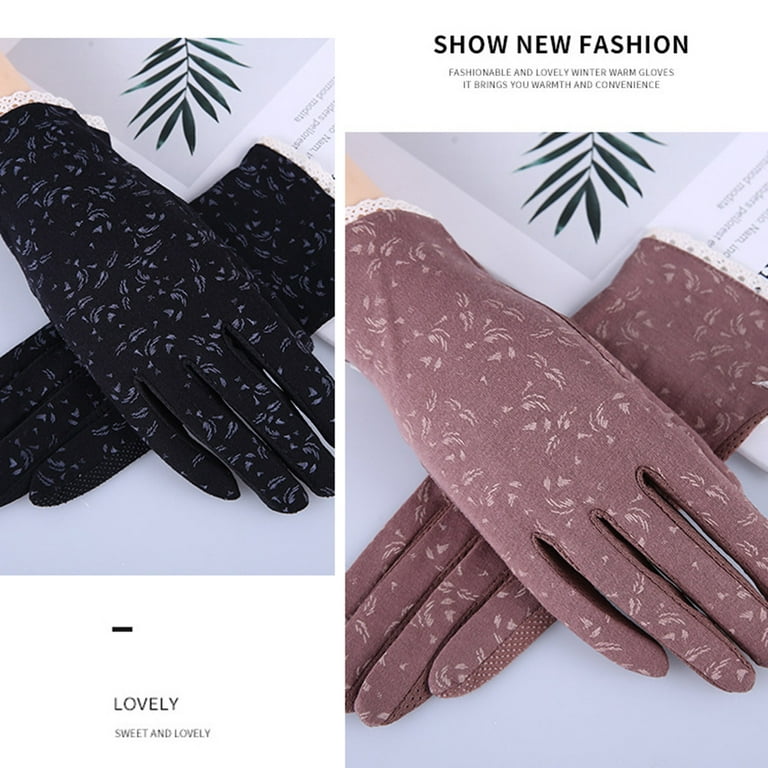 Cheers.US Women Sun UV Protection Gloves Cotton Anti-skid Driving Gloves  Floral Breathable Anti Skid Sun Protection Touch Screen Outdoor