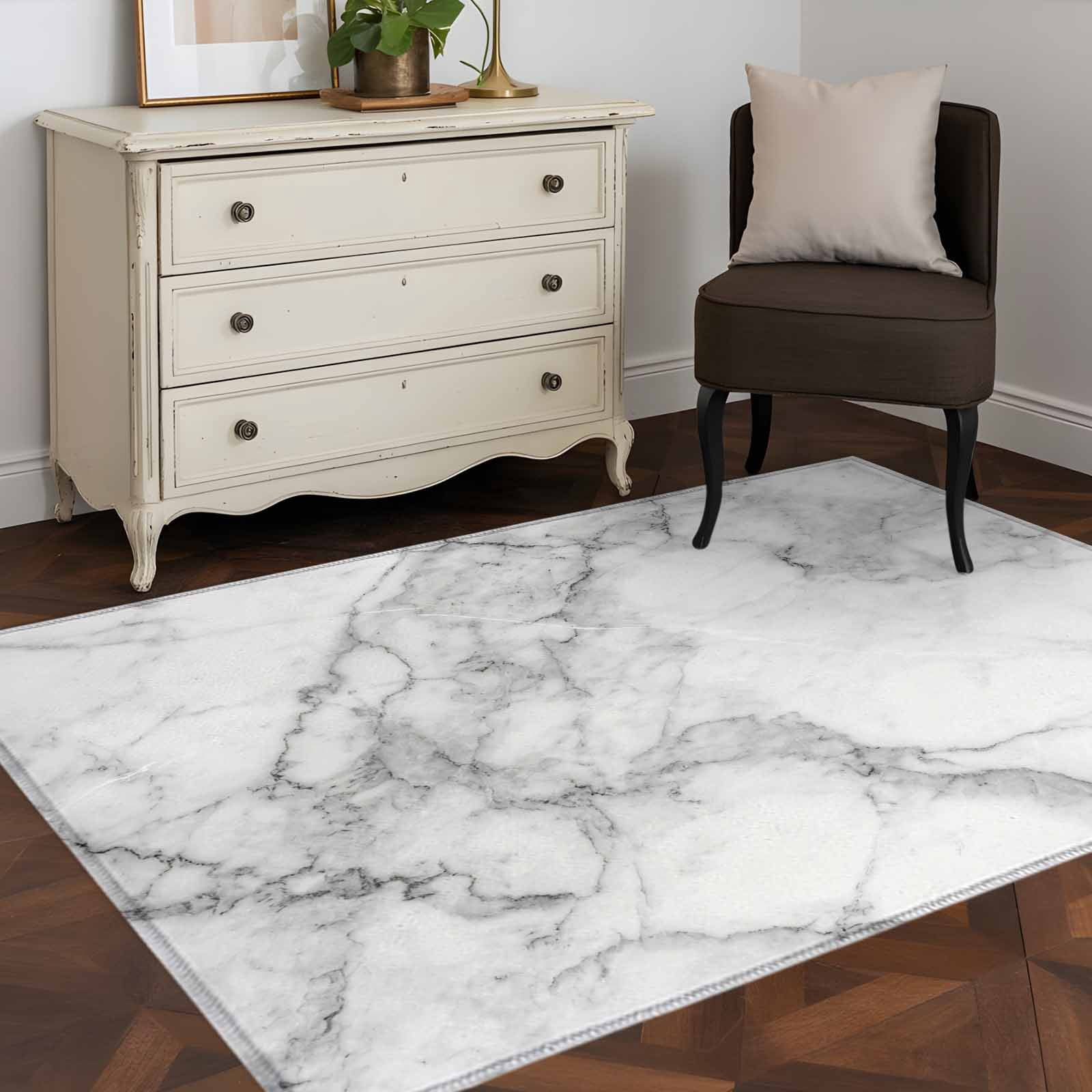Hallway Runner Rugs 2.7x5 Ft, Gray Marble Non Slip Area Rugs for Kitchen Bedroom Entryway, Modern Simple Gradient Abstract Patterned Washable Carpet Runner Rug Floor Mats for Bedroom Home Decor