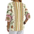 thumbnail image 3 of Tutolipy Floral Border Print Linen-Style Women's Shirt, Linen-Like Linen-Look Women’s Blouse for Spring Office Outdoor, Size X-Large, 3 of 9
