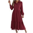 thumbnail image 2 of Odbmxy Women's Midi Length Dresses Tunic Long Sleeve Plus Size Dresses for Women Peplum Plain Button Loose Holiday Dresses,Red S, 2 of 8
