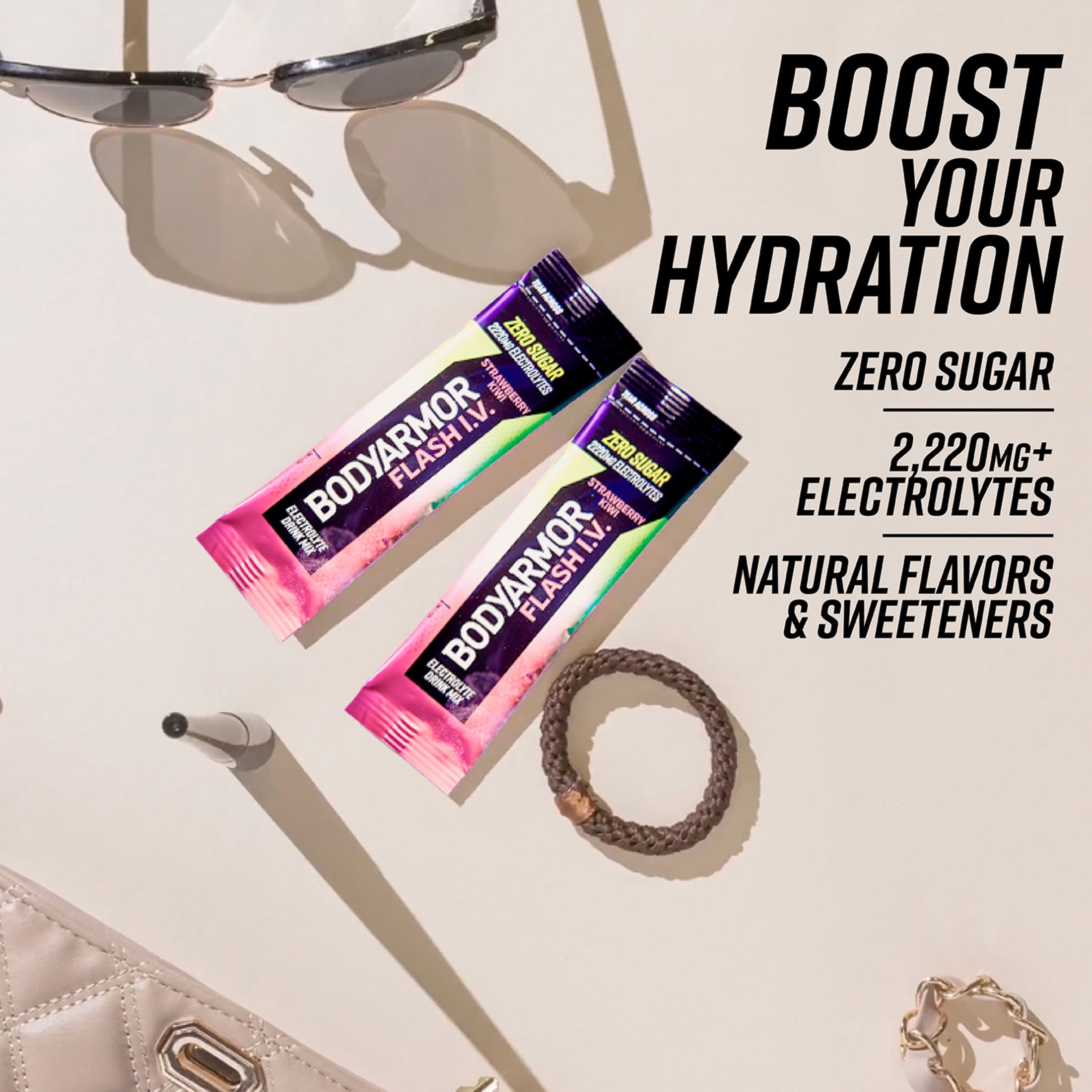 BODYARMOR Flash I.V. Strawberry Kiwi Zero Sugar Electrolyte Powder Mix, 0.25 dry oz, 6 Pack Pouches