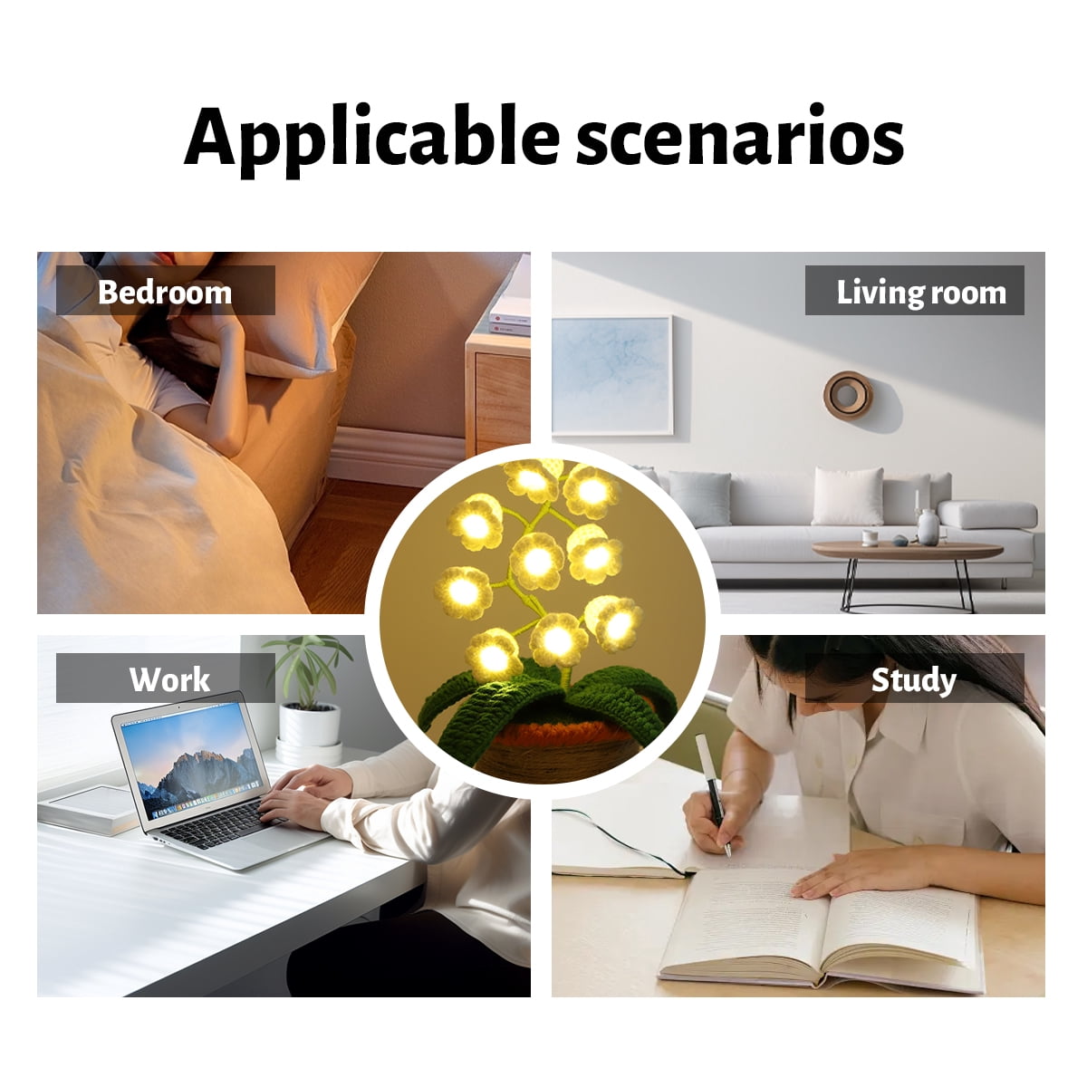 Lily of The Valley Lamp - Handmade Crochet Flower Bedside Table Lamps with 14 Night Light Cute Gifts for Women Birthday Christmas Valentine Mother's Day Desk Home Office Bedroom Decor