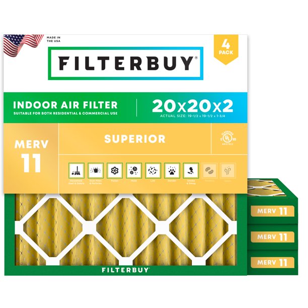 Filtro de aire Filterbuy MERV 11 20x20x2 (paquete de 4) Allergen Defense