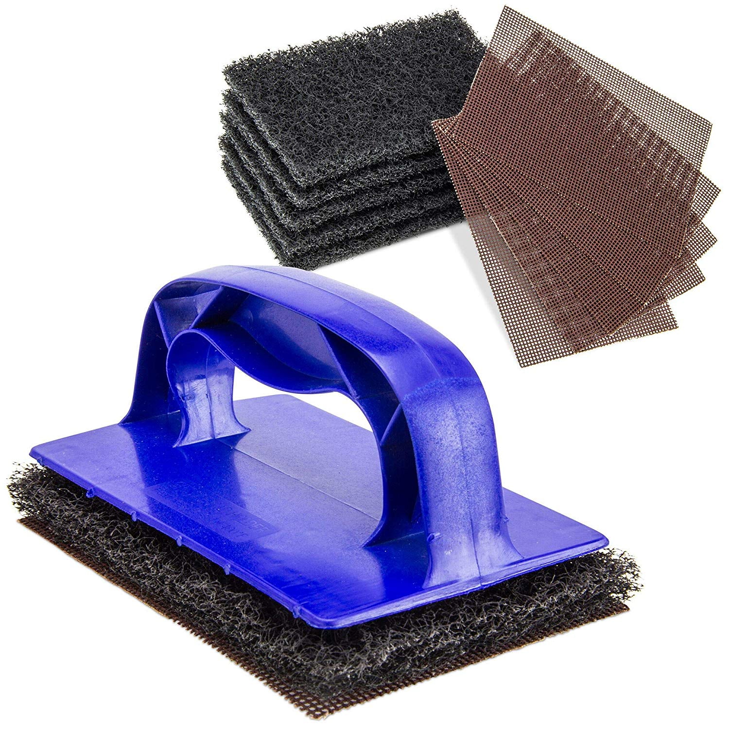 [5 Grill Screens, 5 Pads, 1 Holder Pack] Grill Cleaning Kit, Griddle