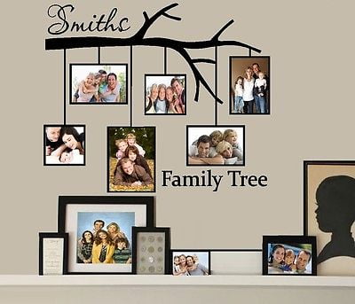 Family Tree with Picture Frames:  Custom Name ~ Wall or Window Decal 23' X 27.5'