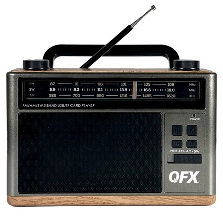 QFX Bluetooth Battery Shortwave Portable AM/FM Radios with Flashlight and Party Light , Black , RETRO-1937