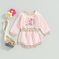 thumbnail image 4 of Douhoow Baby Girl Knitted Romper Sweater Long Sleeve Knit Floral Bodysuits Warm Winter Jumpsuits, 4 of 8
