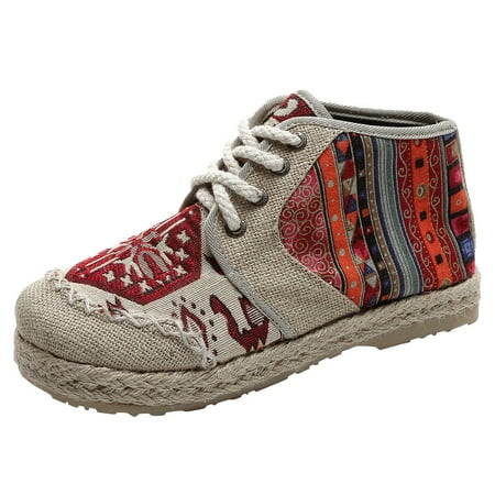 

JINMGG Flat Shoes for Women Plus Clearance Women s Cloth Shoes National High Thick Bottom Flat Student Casual Single Shoes Red 40