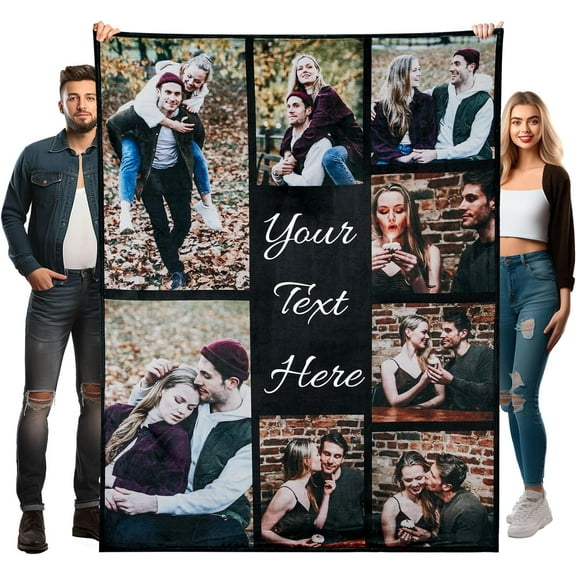 Personalized Blankets for Adults with 10 Photos and Words | Extra Large Customized Blanket for Bed | Customizable Picture Blankets for Birthday Gift 60"X80" Blankets