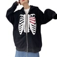 thumbnail image 6 of Douhoow Women Skeleton Print Hoodies Zipper Sweatshirt Long Sleeve Harajuku Jacket Streetwear, 6 of 9