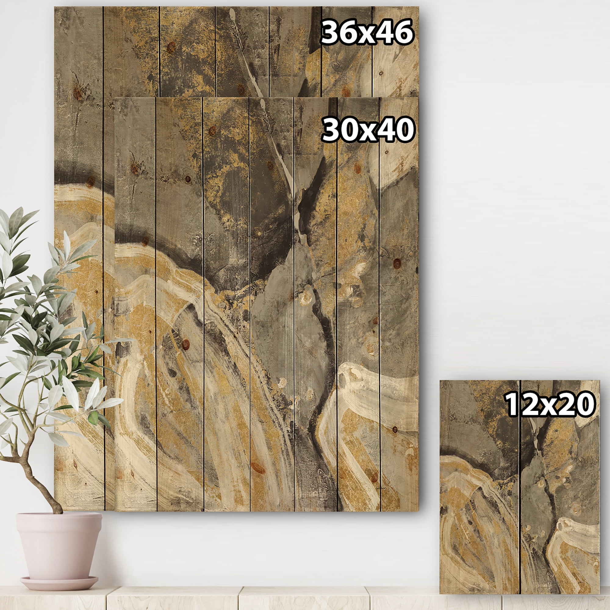 Designart 'Abstract Glam Phoenix Neutral' Modern Glam Print on Natural Pine Wood