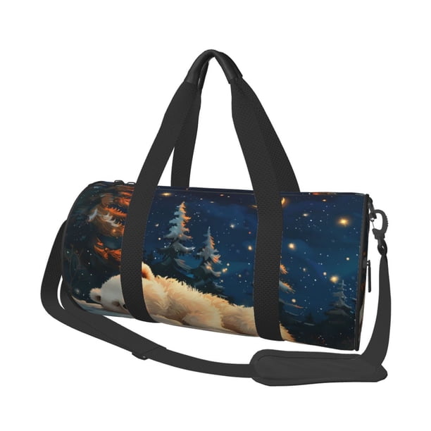 Balery Starry Sky Sleep White Bear Bolsa de Gimnasio para Mujeres y Hombres, Bolsa de Viaje Impermeable, Bolsa de Fin de Semana con Compartimento para Zapatos y Bolsillo Húmedo