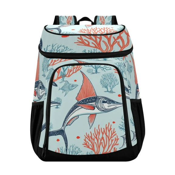 36 Can Capacity Insulated Backpack Cooler Lunch Bag for Picnics, Camping Sailfish and Coral Reef