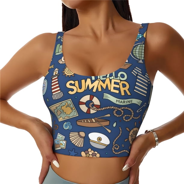 Balery Marine Nautical Sujetadores deportivos con espalda cruzada para mujer, acolchados, sin costuras, de alto impacto, ideales para yoga, gimnasio, entrenamiento y fitness.-Medium