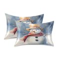 thumbnail image 2 of Dailycode Satin Pillow Case Standard Silk Pillow Cover for Hair and Skin Envelope Closure Happy Snowman with Scarf 20"x26", 2 of 9