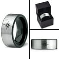 thumbnail image 4 of Tungsten Heart Compass Band Ring 8mm Men Women Comfort Fit Brushed Gray Flat Cut Black Polished, 4 of 4
