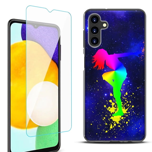 Slim-Fit Protective Fashion Phone Case (Black) for Samsung Galaxy A13 5G, with Tempered Glass Screen Protector, by OneToughShield ® - Cosmos Dance