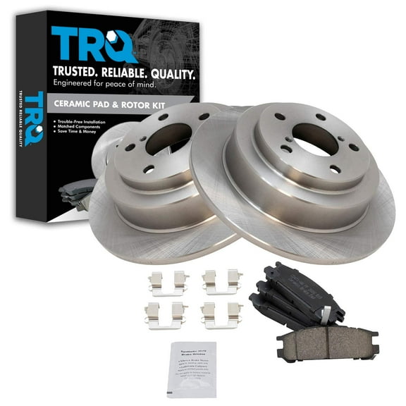 TRQ Rear Brake Pad & Rotor Kit Brake Pads Brake Rotor Ceramic Fits Select 1993-1999 Subaru Impreza 1990-1999 Legacy